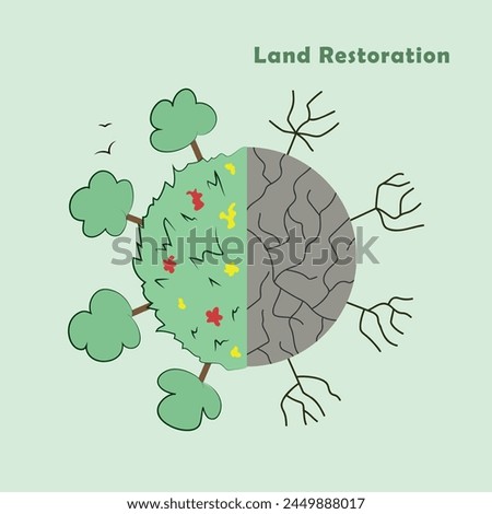 land restoration and reviving our Earth, environment day 2024, before and after comparison vector illustration