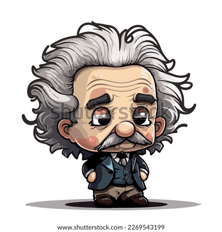 Little friendly Albert Einstein. Famous scientist. Nice character graphics made in vector graphics. Illustration for a child.