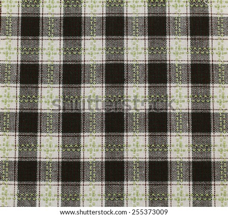 Plaid cotton fabric green , black, white background