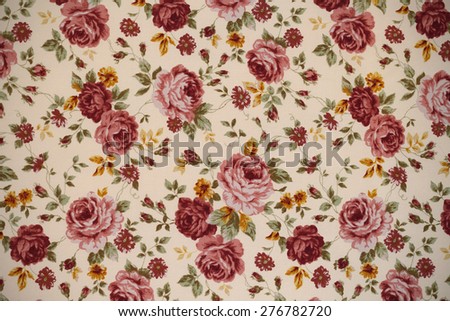 Colorful Cotton fabric in vintage roses pattern for background or texture