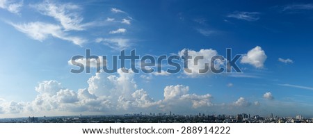 Blue sky and white cloud over the cityscape, cloudy sky Panorama