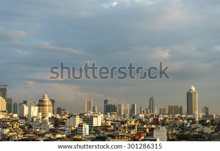 Cityscape in Bangkok Thailand before sunset, Sunlight on Bangkok landscape