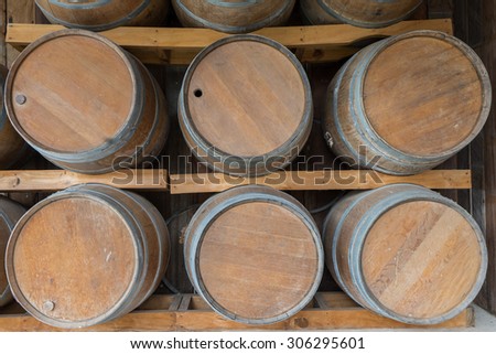 Wooden barrel or oak barrel shown in outdoor