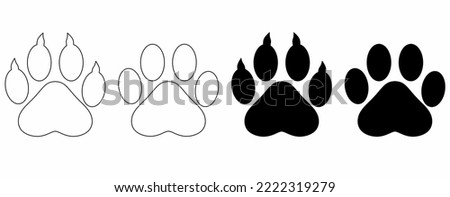 outline silhouette Paw prints icon set isolated on white background. paw print logo