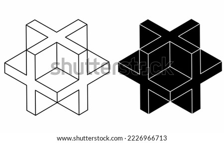 outline silhouette 3d cube plus logo set isolated on white background