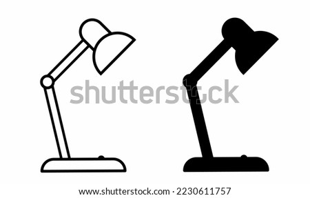 outline silhouette desk lamp icon set isolated on white background