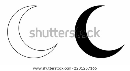 outline silhouette crescent moon icon set isolated on white background