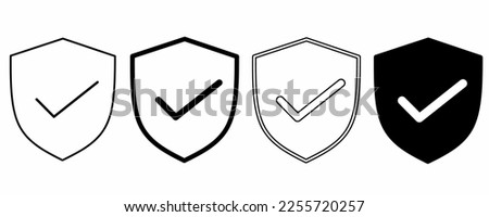 Shield checkmark icon set isolated on white background