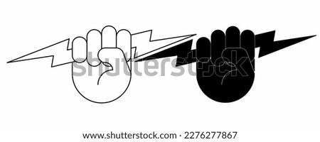 Hand Holding Lightning Bolt Symbol set isolated on white background