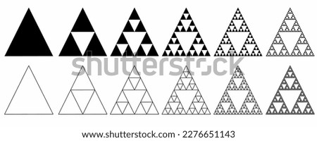 outline silhouette Sierpinski triangle set isolated on white background