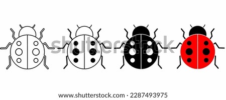 outline silhouette ladybug icon vector set isolated on white background