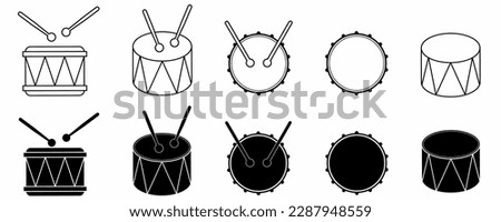 side view and top view drum icon set isolated on white background.outline silhouette drum icon vector illustration