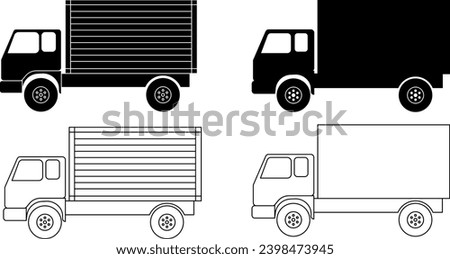 outline silhouette box truck icon set