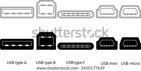 Universal Serial Bus  ports usb type icon set