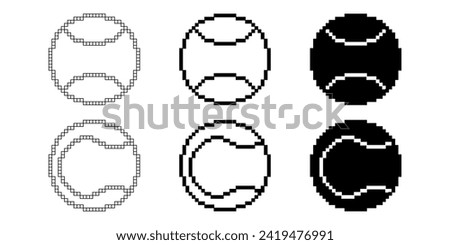 black white pixel art tennis ball icon isolated on white background