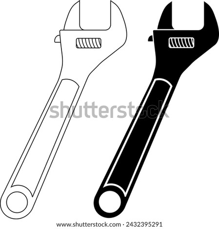 outline silhouette Adjustable spanner icon set