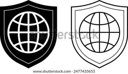 outline silhouette globe shield icon set