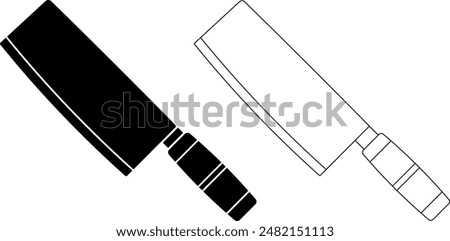 outline silhouette Chinese chef's knife icon set
