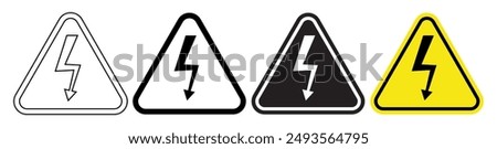 outline silhouette high danger voltage symbol set isolated o white background