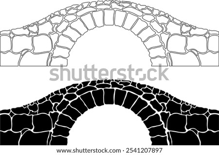 side view stone arch bridge icon set