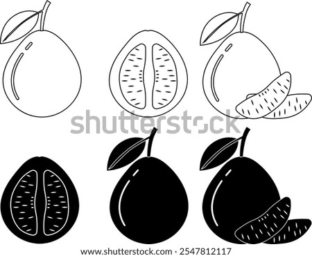 outline silhouette pomelo fruits icon set