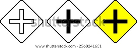 diamond intersection ahead road sign set