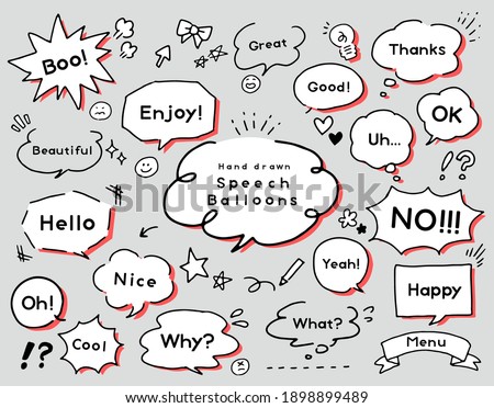 set of cute hand-drawn speech bubbles with texts