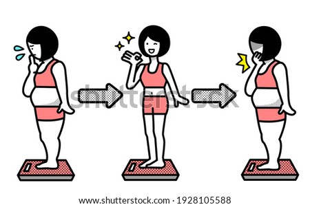 Before-after illustration of a woman who successfully lost weight and rebounded Stock foto © 