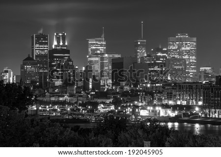 Montreal view from the Jacques Cartier Bridge. Black and White, with little bit numeric noise.