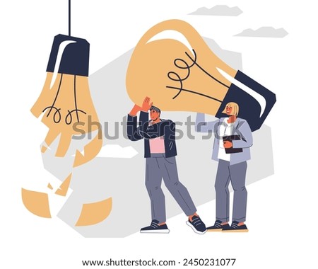 Business team find new solutions and brainstorm innovative ideas. Business strategy to generate creative concepts, solving problems and generating new idea, flat vector illustration isolated.