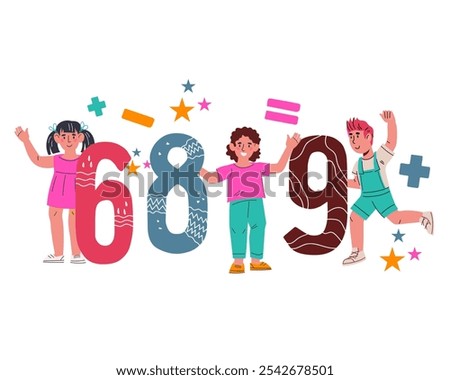 Children with numbers for math and arithmetic lessons and mathematic school, vector illustration isolated. Kids counting and studying arithmetic, banner back to school.