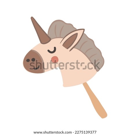 Toy horse. Flat cartoon illustration. Wooden horse head on a stick.