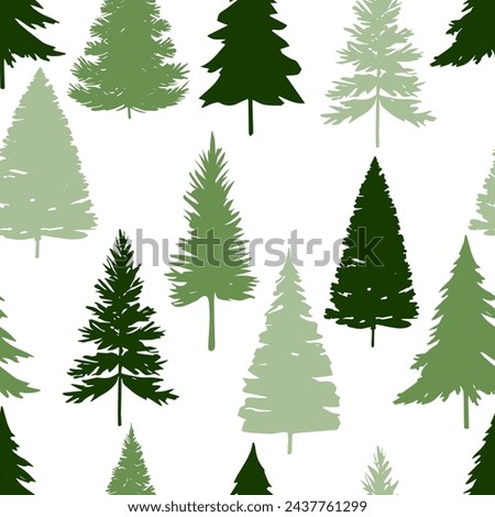 Evergreen trees christmas seamless pattern, winter wallpaper