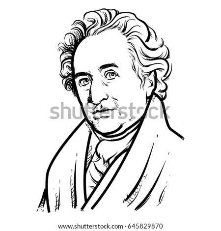 Johann Wolfgang von Goethe Hand Drawing outline, United Kingdom, Johann Wolfgang von Goethe on white background 