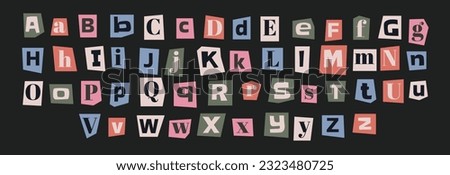 Cut out ransom Alphabet Letters set. Magazine Anonymous Note Font. Collage design elements Stockfoto © 