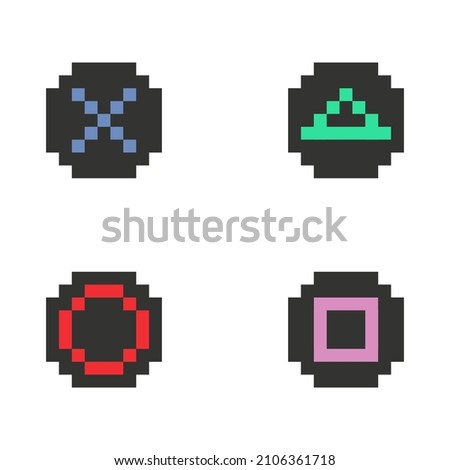 Graphic joypad arcade game in vector icon format and gamepad or joystick pixel art