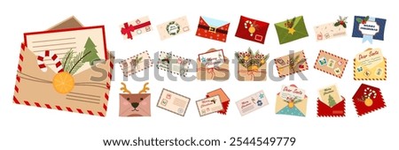 Festive Christmas Mailboxes and Letters. Santa Envelopes Illustration