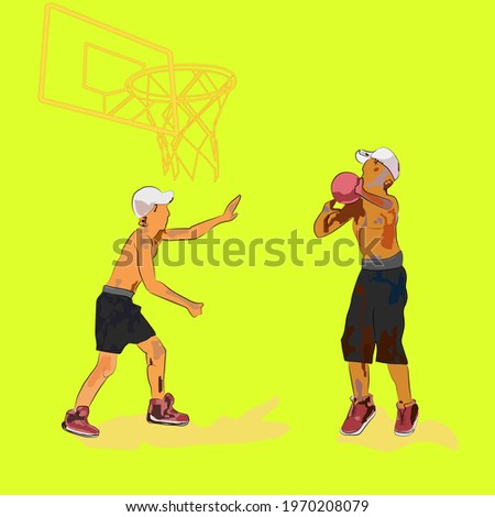 School boy playing basketball vector twoo teenager