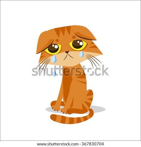 Sad Crying Cat Cartoon vector illustration. Cat with tears.