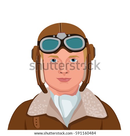 Vintage Aviator. Great Illustration Of A Vintage Pilot Isolated In White Background. Vector Illustration. Retro Man Pilot Aviation In Aviator Helmet.