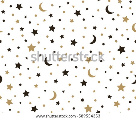 Holiday background, seamless pattern with gold stars and the moon. Vector illustration.