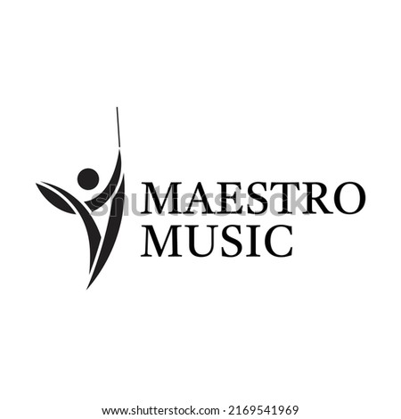 Maestro Orchestra Music Vector Logo With Conductor Illustration.