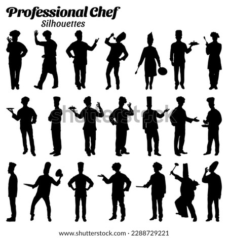 Collection set of professional chef silhouette vector illustrations.