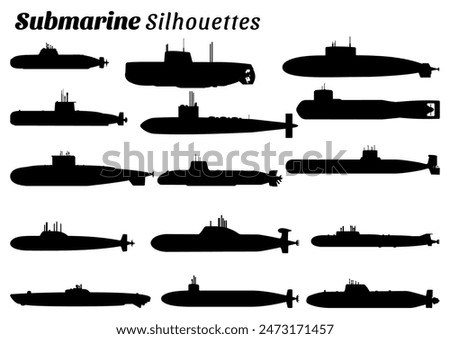 Submarine silhouettes vector illustration set