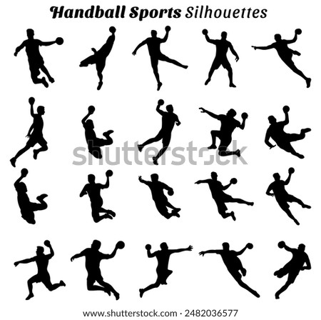 Handball sports silhouette vector illustration set.