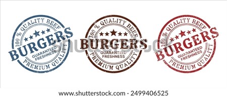 Premium quality round burger rubber stamp design grunge style