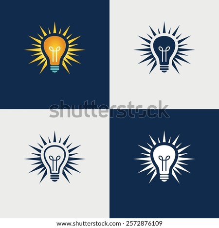 Light Bulb Icon Set – Line, Solid, Filled, and Colorful Versions – Idea Symbol and Vector Illustration