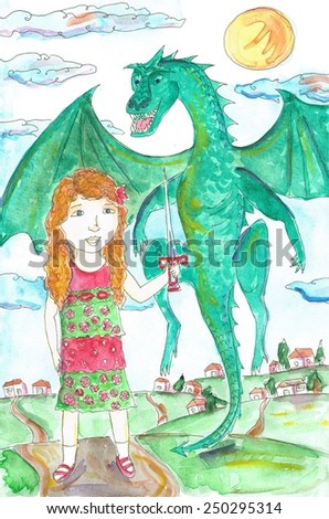 A girl and her dragon illustration