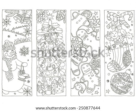 Coloring page snowman winter bookmarks