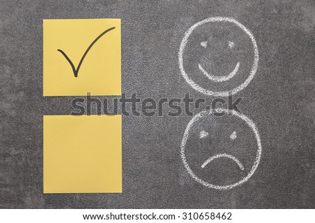 Drawing of a smiling face and a mad